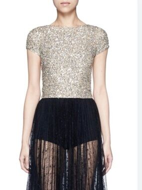 Alice and Olivia Sequin Crop Top in Champagne